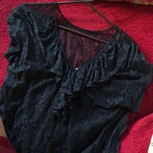 Black lace short sleeve blouse